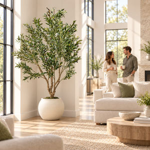 Large Nearly Natural 200 cm Artificial Olive Tree with Black Olives, Realistic Faux Plant for Indoor Outdoor Home and Patio