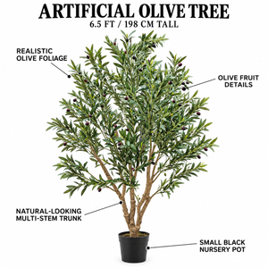 Large Nearly Natural 200 cm Artificial Olive Tree with Black Olives, Realistic Faux Plant for Indoor Outdoor Home and Patio
