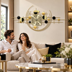 40-Inch Metal Wall Clock with Gold Accents-Sona Casa