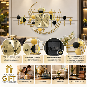 40-Inch Metal Wall Clock with Gold Accents-Sona Casa