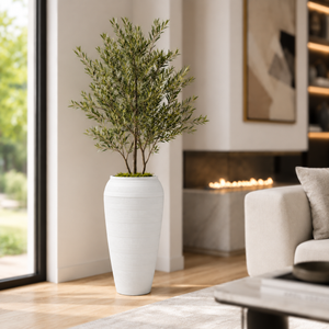 Tall White Tapered Modern Planter Pot for Indoor and Outdoor Home Decor - Accent Collection
