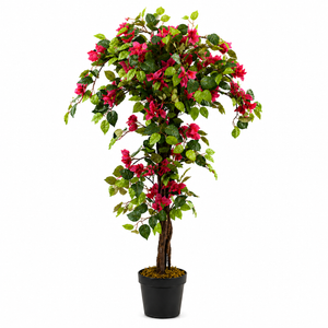 5ft Pink Artificial Bougainvillea Tree with Green Foliage and Stable Base for Indoor & Outdoor Home Office Decor-Sona Casa