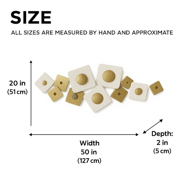 Large White and Gold Metal Wall Sculpture, Modern Geometric Horizontal Wall Art, 126×53 cm Home Office Decor-Sona Casa