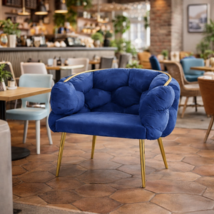 Royal Blue Velvet Accent Bubble Chair, Glam Gold Frame, Home Office Hotel Lounge Bar Living Room Decor by Sona Casa