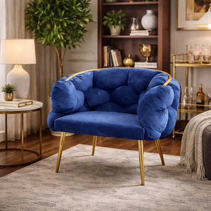 Royal Blue Velvet Accent Bubble Chair, Glam Gold Frame, Home Office Hotel Lounge Bar Living Room Decor by Sona Casa