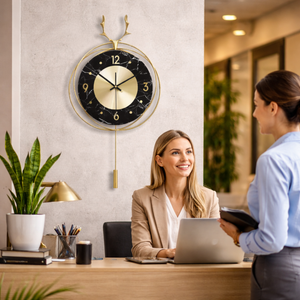 Vertical Gold and Black Silent Pendulum Wall Clock, 22" Modern Decorative Clock for Home, Office, Living Room, Bedroom by Sona Casa