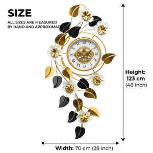 Large Elegant Wall Clock with Quartz Movement, Gold White Silver Floral Design Horizontal or Vertical Modern Decorative Home Accent Clock-Sona Casa