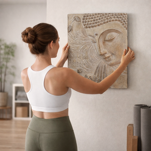 Buddha Wall Art for Living Room, 3D Wall Art, 22" Beige Wall Decor by Sona Casa