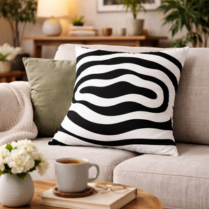 Modern Minimalist Square Cushion Cover, 17 x 17 Inch Black White Contemporary Decorative Pillowcase for Living Room Bedroom by Sona Casa