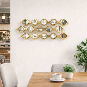 Vertical/Horizontal Wall Mirror Decor, 3 Teardrop Mirror Gold Accents, Indoor Wall Art for Living Room 35 inch, 88 cm-Sona Casa