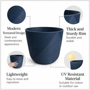 Modern Round Plastic Planter, 12-Inch Blue Flower Pot for Herbs and Ornamental Plants, Home Office Garden Decor by Sona Casa