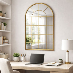 Arch Window Mirror, 103 cm Large Gold Decorative Wall Mirror for Living Room, Hallway & Bedroom by Sona Casa