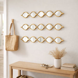 Vertical/Horizontal Wall Mirror Decor, 3 Teardrop Mirror Gold Accents, Indoor Wall Art for Living Room 35 inch, 88 cm-Sona Casa