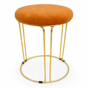 Petite Lightweight Brown Stool with Gold Frame, Fabric Seat Compact Living Room Accent Home Decor by Sona Casa