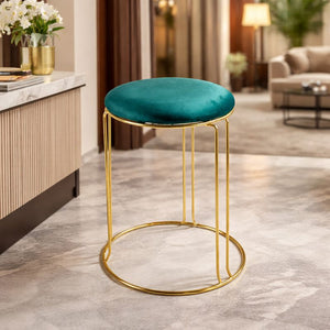 Petite Lightweight Green Stool with Gold Frame, Fabric Seat Compact Living Room Accent Home Decor by Sona Casa