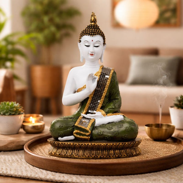 Seated Prayer Buddha Statue, 11" Figurine Home Decor Ornament. Buddhism Gifts, Altar Prayer Room Pooja Temple Decorations
