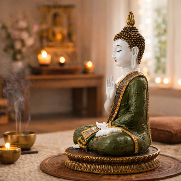 Seated Prayer Buddha Statue, 11" Figurine Home Decor Ornament. Buddhism Gifts, Altar Prayer Room Pooja Temple Decorations