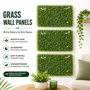 Modern Green Artificial Grass Wall Panels for Indoor Vertical Garden Decor, 40x60cm Natural Faux Plant Finish