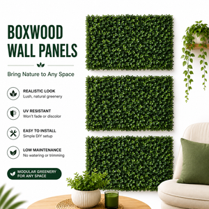 Green Boxwood Artificial Wall Panel 40x60 cm, Lush Faux Greenery Wall Decor for Indoor Outdoor Accent - Accent Collection