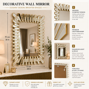 Large Gold Wall Mirror with Sleek Metallic Finish for Elegant Home Decor, 71x91cm - Accent Collection