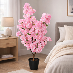 5 ft Tall Faux Pink Sichuan Cherry Blossom, Nearly Natural Large Artificial Tree, Indoor Decor for Living Room, Office, Patio-Sona Casa