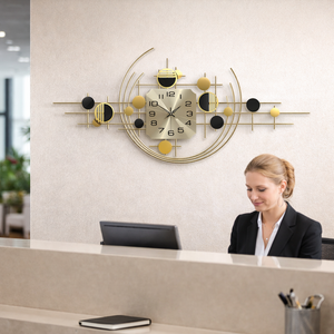 Large Decorative Metal Wall Clock, 40" Wide, Silent Gold Accent Home Office Decor-Sona Casa