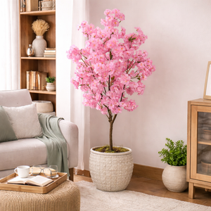 5 ft Tall Faux Pink Sichuan Cherry Blossom, Nearly Natural Large Artificial Tree, Indoor Decor for Living Room, Office, Patio-Sona Casa