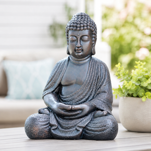 Tall Buddha Statue, Large 24" Temple Indoor Outdoor Sculpture, Living Room Garden Patio Statuary Decor - Accent Collection