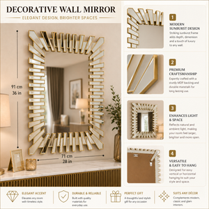 Large Gold Wall Mirror with Sleek Metallic Finish for Elegant Home Decor, 71x91cm
