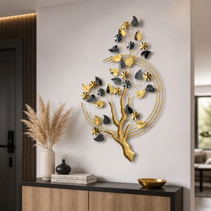 Large Metal 3D Wall Sculpture Golden Tree, Modern Abstract Nature-Inspired Home Decor, 132x82x8 cm