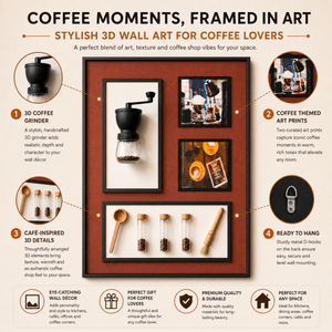 3D Coffee Wall Art Panel in Brown Finish for Kitchen or Café Décor, 60x80cm