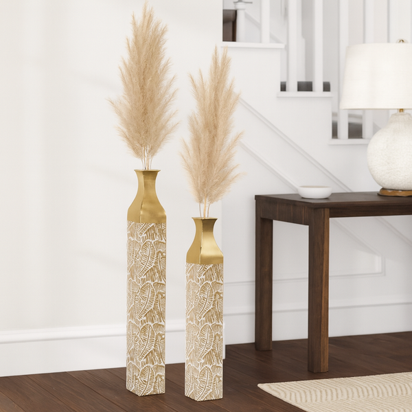 Modern Decorative Metal Tall Vase, Rustic Weathered Finish, Handmade Gold Living Room Decor, 42" and 35" Pots for Pampas Grass-Sona Casa