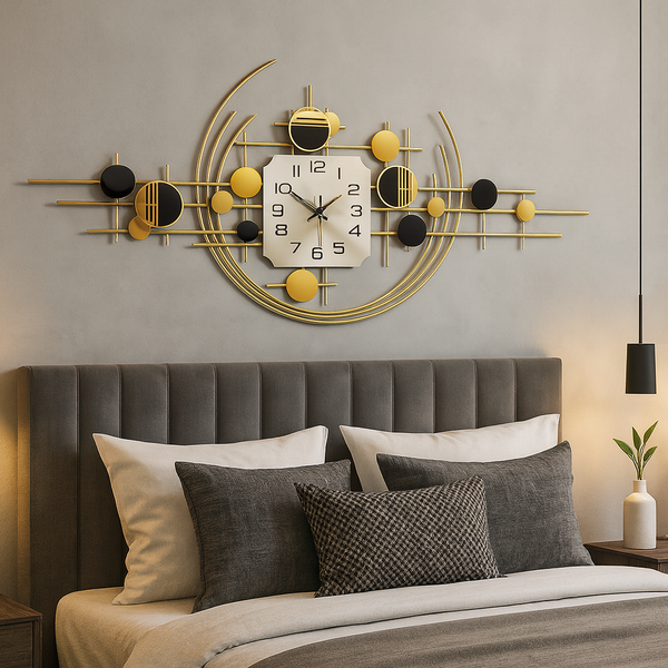 Large Decorative Metal Wall Clock, 40" Wide, Silent Gold Accent Home Office Decor-Sona Casa