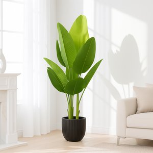 Large Artificial Bird of Paradise, 47" Fake Plant with Cement Base, Indoor Outdoor Living Room, Porch, Patio, Home Decor Gifts-Sona Casa