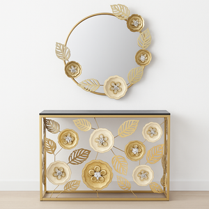 Designer Metal Console with Mirror, Floral, Decorative-Sona Casa