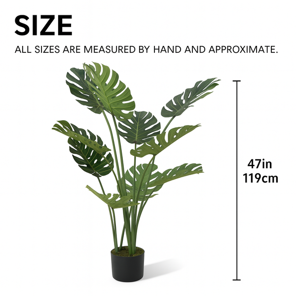 Large Artificial Monstera Plant, 120cm Nealy Natural with Cement Base, Indoor, Patio, Porch, Home Office Decor, Gifts-Sona Casa
