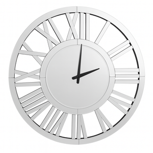 Large 60 cm Round Glass Mirror Wall Clock, Modern Roman Numeral Decorative Clock, Above Bed, Couch Decor, Gift-Sona Casa