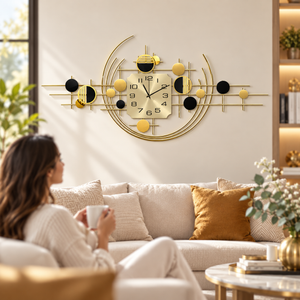 40-Inch Metal Wall Clock with Gold Accents-Sona Casa