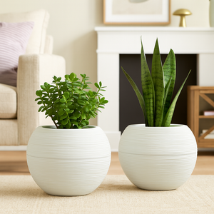 Set of 2 Round White Self Watering Plant Pot, Indoor Home, Office, Patio, Front Porch Decor, 18" Succulent Planter-Sona Casa