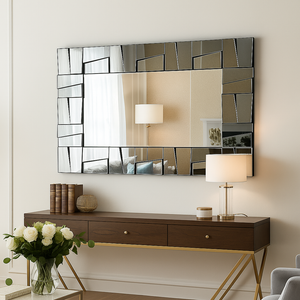 Extra Large 4 ft Grey Glass Mirror, Modern Block Design, Easy to Install Horizontal Vertical Orientation-Sona Casa