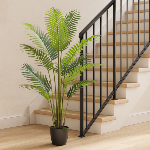 Artificial Areca Palm Tree with Black Sturdy Base, 5 ft Nearly Natural Look & Touch, Lifelike Leaves, Home Office Indoor Decor-Sona Casa