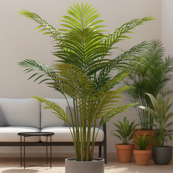 Artificial Areca Palm Tree with Black Sturdy Base, 5 ft Nearly Natural Look & Touch, Lifelike Leaves, Home Office Indoor Decor-Sona Casa