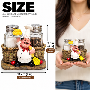 Chef shaker set size guide showing overall width 11 cm and height 9 cm