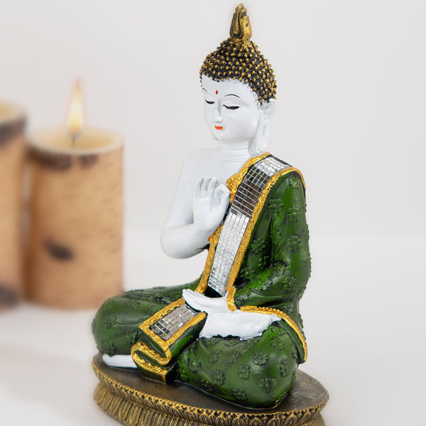 Indoor Peaceful Buddha Statue in White and Green by Accent Collection Home Decor