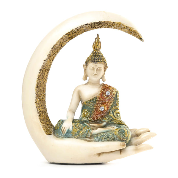 Peaceful Buddha Statue Under the Moon, Meditative Figurine, Rustic Decor, Spiritual, Unique Gift by Accent Collection Home Decor