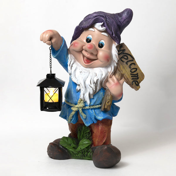 Large Garden Gnome, Candle Holder, Cute Yard Decor, Welcome Sign, Purple Hat by Accent Collection Home Decor