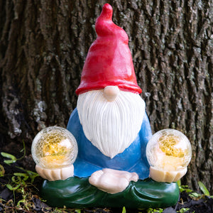 Garden Gnome with 2 Crystal Orbs, Solar Light, Yard Decoration, Home Decor by Accent Collection Home Decor