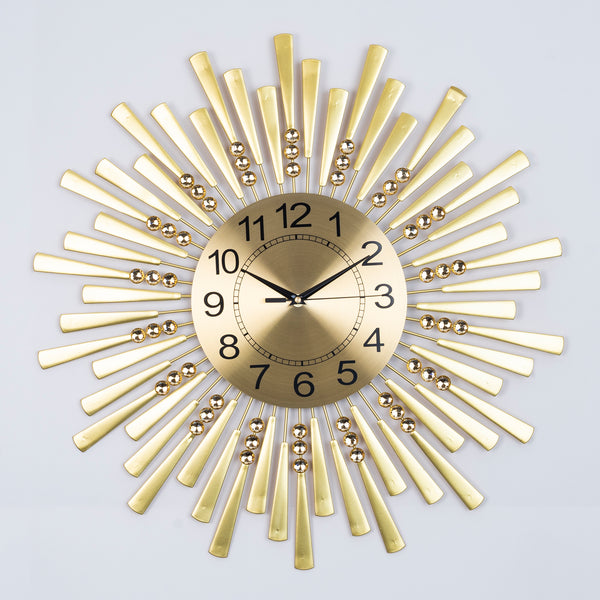 Large wall clock carved starburst sunburst flat golden metal clock 60 cm 24 inch silent clock large decorative wall clock analog
