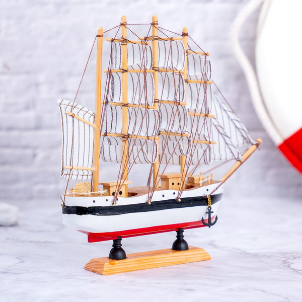 Small Wooden Ship Model, Sail Boat, White Blue, Nautical Decor, Table Decoration by Accent Collection Home Decor