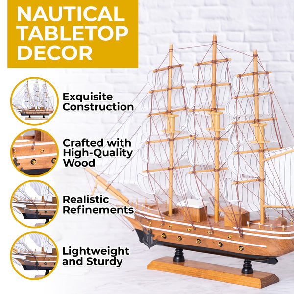 Wooden Ship, Sailboat, Decorative Ornament, Nautical Marine Decor by Accent Collection Home Decor